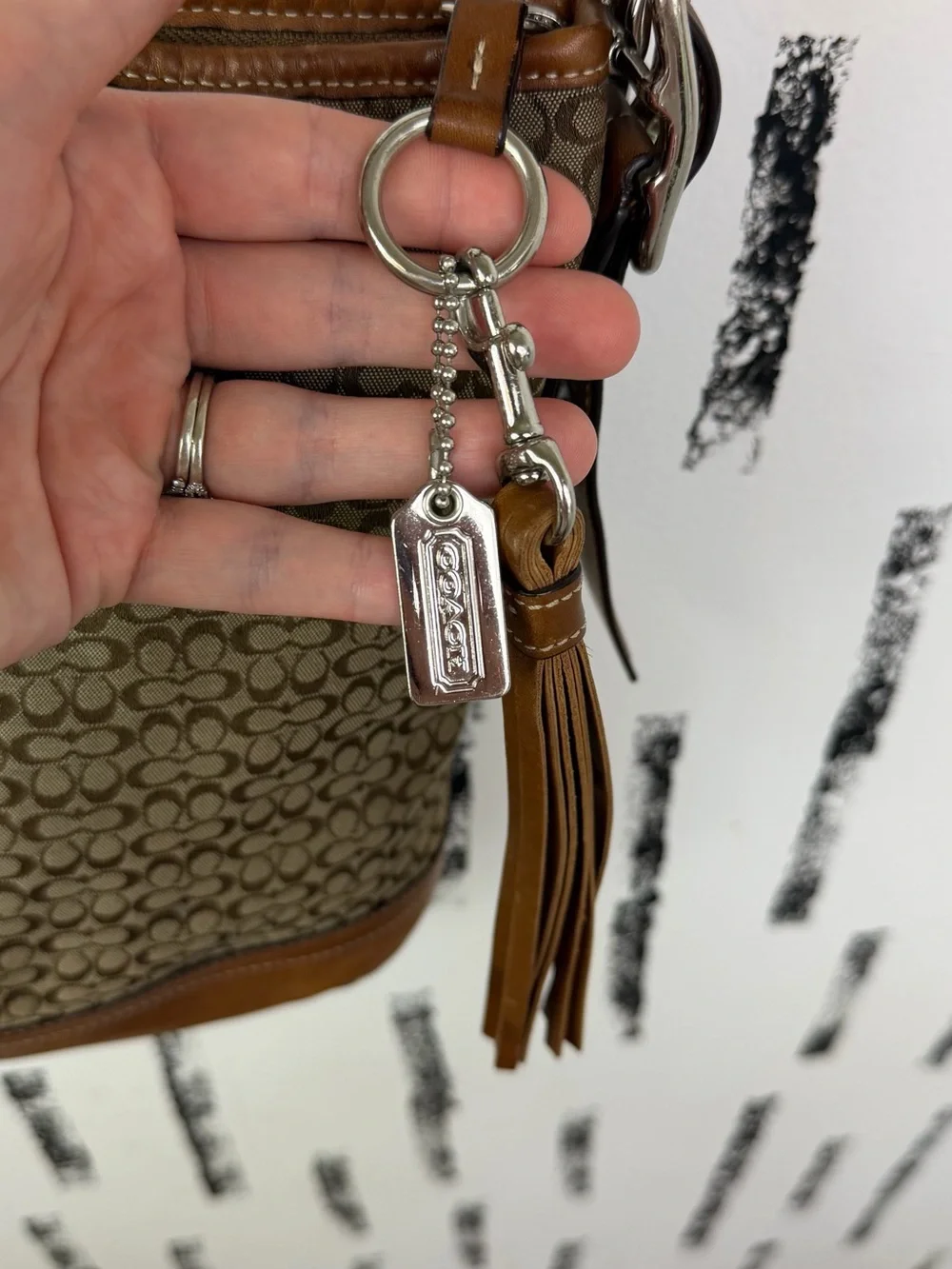 Coach Signature Jacquard/Leather Tan Hobo Crossbody Convertible Bag Y2K Vintage